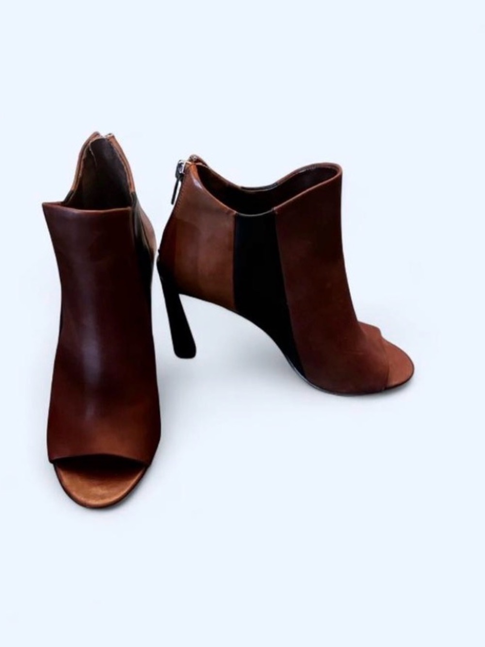 Vince Camuto Brown and Black Peep-Toe Stiletto Ankle Boots